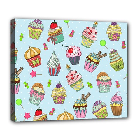 Cupcake Doodle Pattern Deluxe Canvas 24  X 20  (stretched) by Sobalvarro