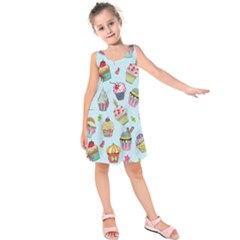 Cupcake Doodle Pattern Kids  Sleeveless Dress by Sobalvarro