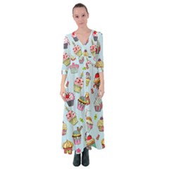 Cupcake Doodle Pattern Button Up Maxi Dress by Sobalvarro