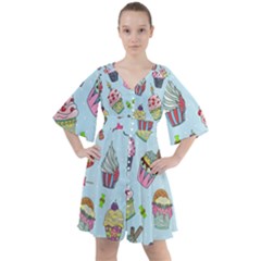 Cupcake Doodle Pattern Boho Button Up Dress by Sobalvarro