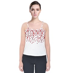 Red And White Matrix Patterned Design Velvet Spaghetti Strap Top by dflcprintsclothing