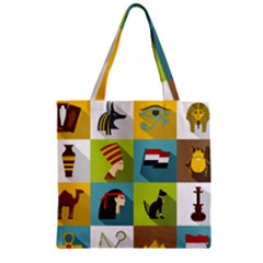 Egypt Travel Items Icons Set Flat Style Zipper Grocery Tote Bag by Wegoenart