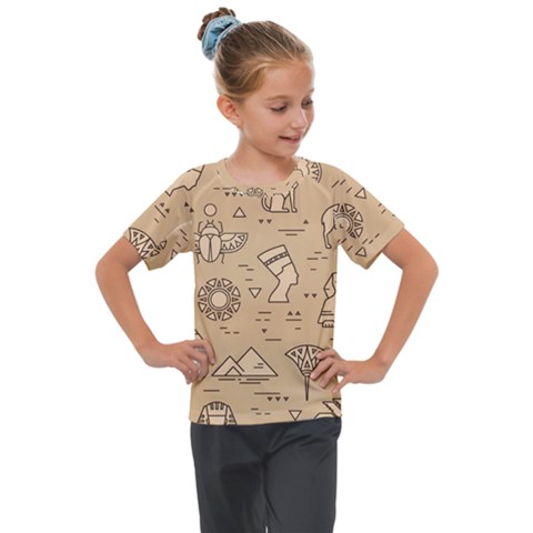 Egyptian Seamless Pattern Symbols Landmarks Signs Egypt Kids  Mesh Piece Tee by Wegoenart