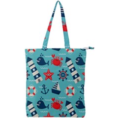 Seamless Pattern Nautical Icons Cartoon Style Double Zip Up Tote Bag by Wegoenart