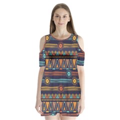 Bohemian Ethnic Seamless Pattern With Tribal Stripes Shoulder Cutout Velvet One Piece by Wegoenart