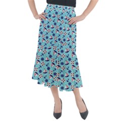 Seamless Pattern Nautical Theme Midi Mermaid Skirt by Wegoenart