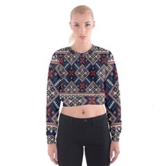 Ukrainian Folk Seamless Pattern Ornament Cropped Sweatshirt by Wegoenart