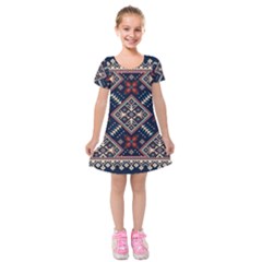 Ukrainian Folk Seamless Pattern Ornament Kids  Short Sleeve Velvet Dress by Wegoenart