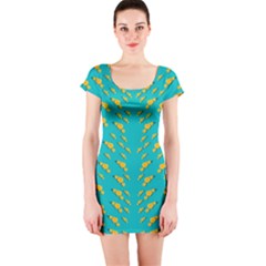 Sakura In Yellow And Colors From The Sea Short Sleeve Bodycon Dress by pepitasart