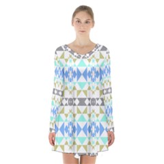 Multicolored Geometric Pattern Long Sleeve Velvet V-neck Dress by dflcprintsclothing