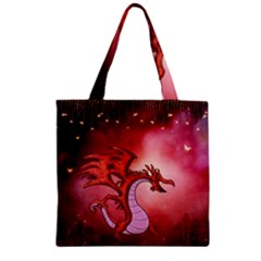 Funny Cartoon Dragon With Butterflies Zipper Grocery Tote Bag by FantasyWorld7