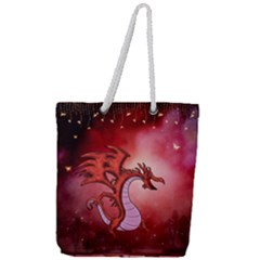 Funny Cartoon Dragon With Butterflies Full Print Rope Handle Tote (large) by FantasyWorld7