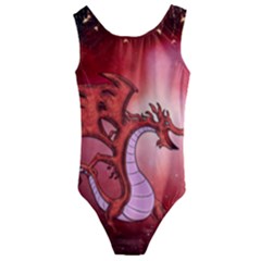 Funny Cartoon Dragon With Butterflies Kids  Cut-out Back One Piece Swimsuit by FantasyWorld7