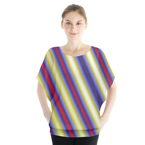 Colorful Strips Batwing Chiffon Blouse by Sparkle