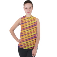 Rainbow Waves Mock Neck Chiffon Sleeveless Top