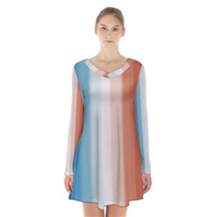 Blue,white Red Long Sleeve Velvet V-neck Dress by Sparkle