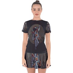 Illustration Drunk Astronaut Drop Hem Mini Chiffon Dress