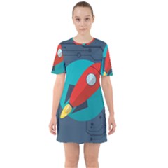 Rocket With Science Related Icons Image Sixties Short Sleeve Mini Dress by Vaneshart