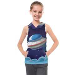 Ufo Alien Spaceship Galaxy Kids  Sleeveless Hoodie by Vaneshart