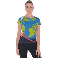 Spaceship Design Short Sleeve Sports Top 