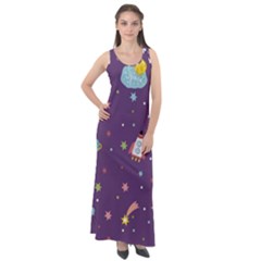 Space Travels Seamless Pattern Vector Cartoon Sleeveless Velour Maxi Dress by Vaneshart