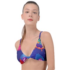 Cartoon Funny Aliens With Ufo Duck Starry Sky Set Knot Up Bikini Top by Vaneshart