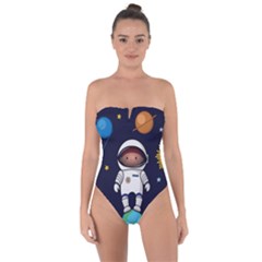 Boy Spaceman Space Rocket Ufo Planets Stars Tie Back One Piece Swimsuit by Vaneshart