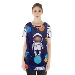 Boy Spaceman Space Rocket Ufo Planets Stars Skirt Hem Sports Top by Vaneshart