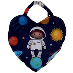 Boy Spaceman Space Rocket Ufo Planets Stars Giant Heart Shaped Tote by Vaneshart