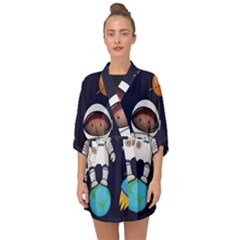 Boy Spaceman Space Rocket Ufo Planets Stars Half Sleeve Chiffon Kimono by Vaneshart