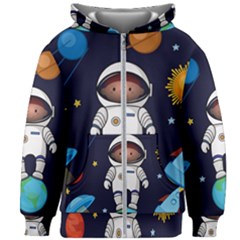 Boy Spaceman Space Rocket Ufo Planets Stars Kids  Zipper Hoodie Without Drawstring by Vaneshart