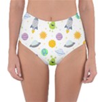 Seamless Pattern Cartoon Space Planets Isolated White Background Reversible High-Waist Bikini Bottoms