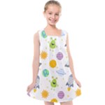Seamless Pattern Cartoon Space Planets Isolated White Background Kids  Cross Back Dress