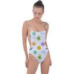 Seamless Pattern Cartoon Space Planets Isolated White Background Tie Strap One Piece Swimsuit