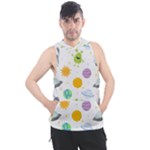 Seamless Pattern Cartoon Space Planets Isolated White Background Men s Sleeveless Hoodie