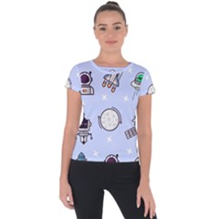 Seamless Pattern With Space Theme Short Sleeve Sports Top  by Vaneshart