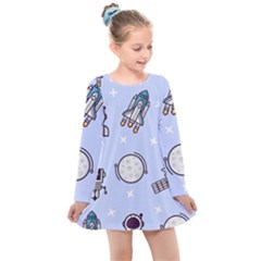 Seamless Pattern With Space Theme Kids  Long Sleeve Dress by Vaneshart