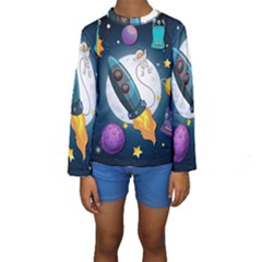 Spaceship Astronaut Space Kids  Long Sleeve Swimwear by Vaneshart