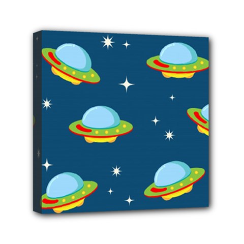 Seamless Pattern Ufo With Star Space Galaxy Background Mini Canvas 6  X 6  (stretched) by Vaneshart