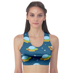 Seamless Pattern Ufo With Star Space Galaxy Background Sports Bra by Vaneshart