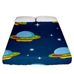 Seamless Pattern Ufo With Star Space Galaxy Background Fitted Sheet (queen Size) by Vaneshart