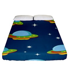 Seamless Pattern Ufo With Star Space Galaxy Background Fitted Sheet (king Size) by Vaneshart