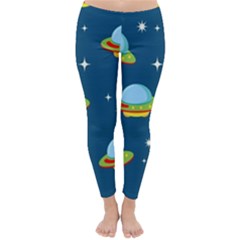 Seamless Pattern Ufo With Star Space Galaxy Background Classic Winter Leggings by Vaneshart