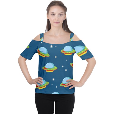Seamless Pattern Ufo With Star Space Galaxy Background Cutout Shoulder Tee by Vaneshart