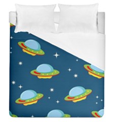 Seamless Pattern Ufo With Star Space Galaxy Background Duvet Cover (queen Size) by Vaneshart
