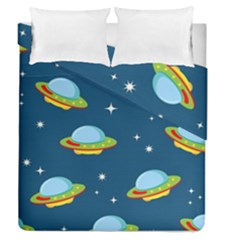 Seamless Pattern Ufo With Star Space Galaxy Background Duvet Cover Double Side (queen Size) by Vaneshart