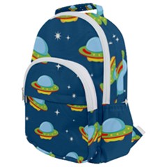 Seamless Pattern Ufo With Star Space Galaxy Background Rounded Multi Pocket Backpack by Vaneshart