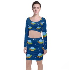 Seamless Pattern Ufo With Star Space Galaxy Background Top And Skirt Sets by Vaneshart