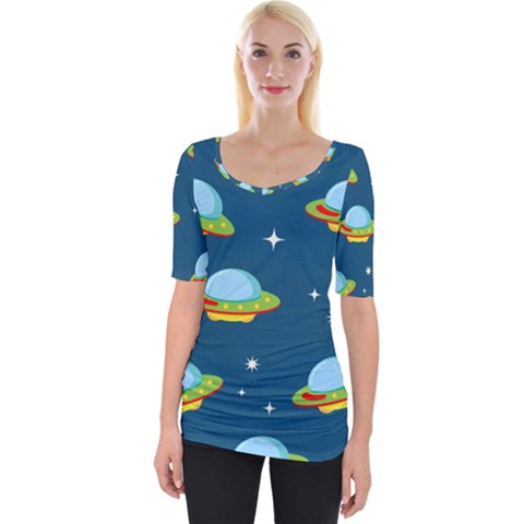 Seamless Pattern Ufo With Star Space Galaxy Background Wide Neckline Tee by Vaneshart