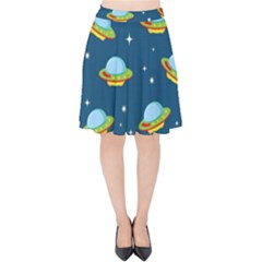 Seamless Pattern Ufo With Star Space Galaxy Background Velvet High Waist Skirt by Vaneshart
